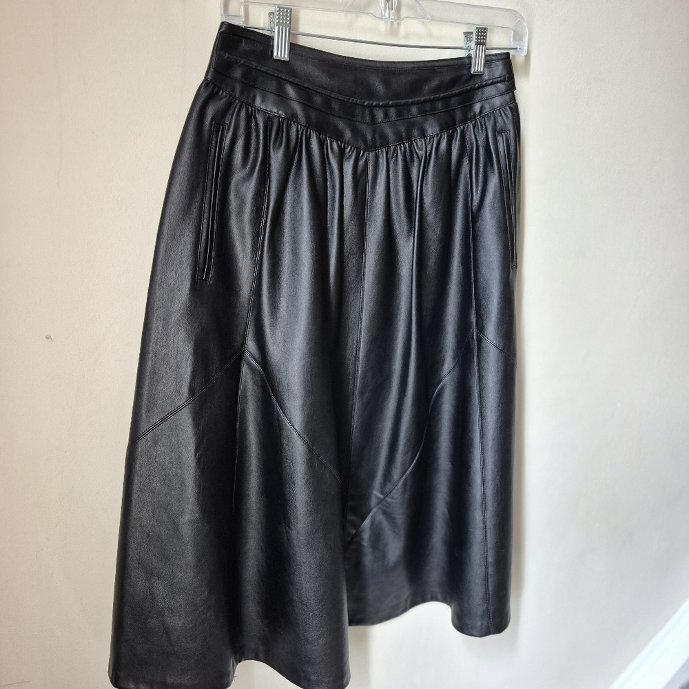 Zara Women’s Black PU Faux Leather A-Line Midi Skirt With Pockets Ladies Small S